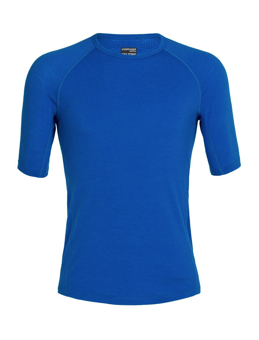 Base Layers Icebreaker BodyfitZone™ Merino 150 Zone Krótkie Sleeve Crewe Thermal Top Męskie Niebieskie | PL 1614FDNM